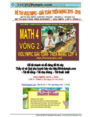 Đề thi violympic Toán Lớp 4 - Vòng 2 - Năm học 2015-2016
